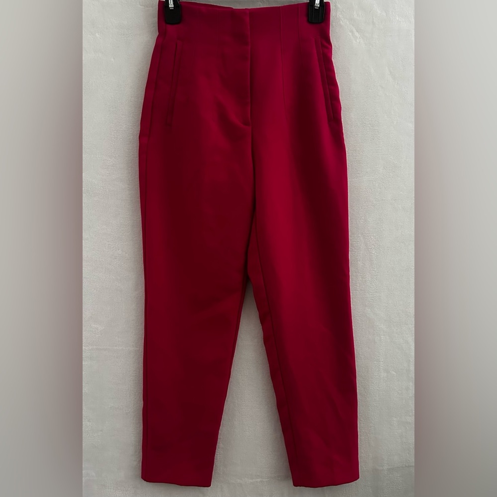 Zara High Waisted Pants Women’s XS Raspberry/Pink Slim Career Stretch Trousers